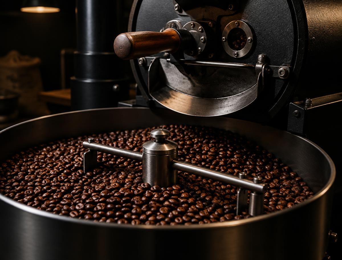 Drum coffee roaster with beans cooling